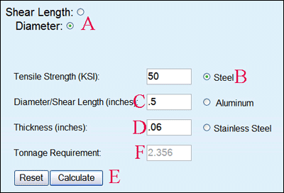 Systematic™ Press Selection Tool Tonnage Calculator Example